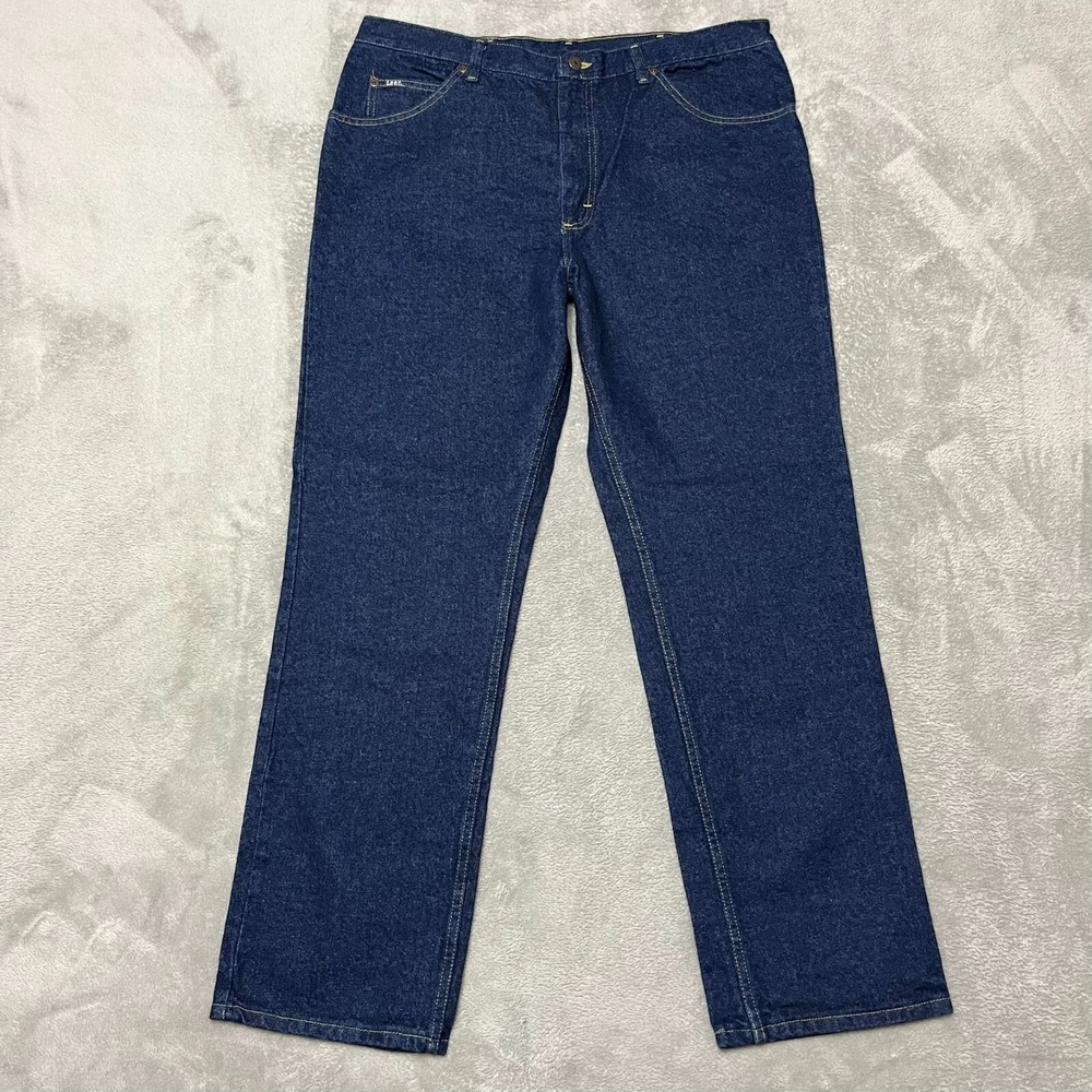 Vintage Lee Jeans Mens 40X32 Blue Straight Cowboy Western Dark Wash Denim